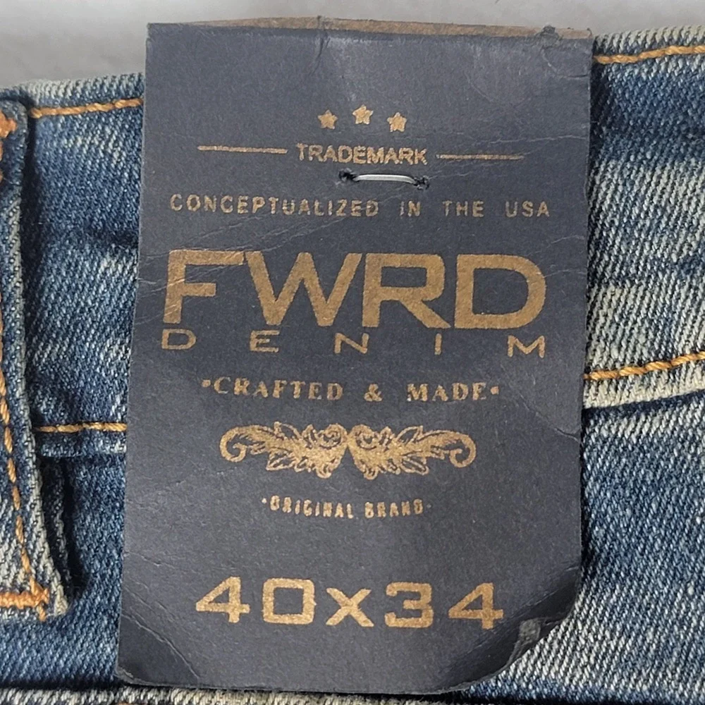 FWRD Mens Denim Jeans 40x34 Distressed Patchwork Streetwear Patches Destroyed